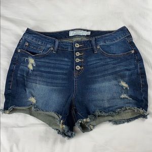 Torrid Button Fly cut off distressed shorts